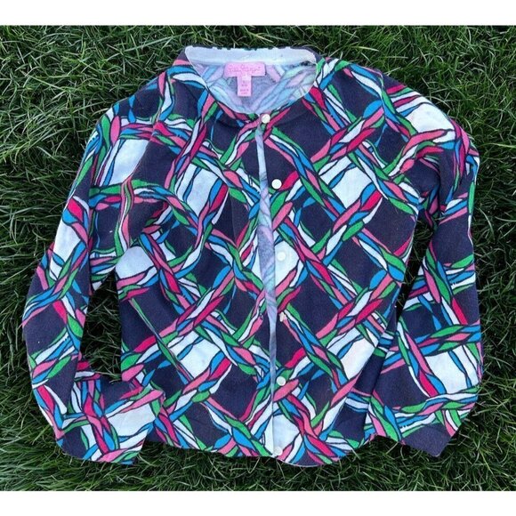 Lilly Pulitzer Girl's LG Cardigan Sweater Navy Blue Multicolor - Picture 1 of 4